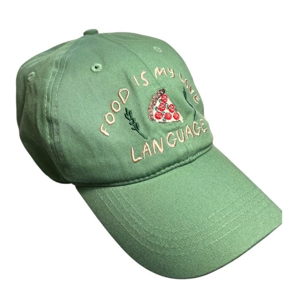 Anthropologie "Food is My Love Language" Baseball Cap, Green NWT